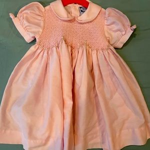 Smocked baby pink dress with beautiful roses embroidered